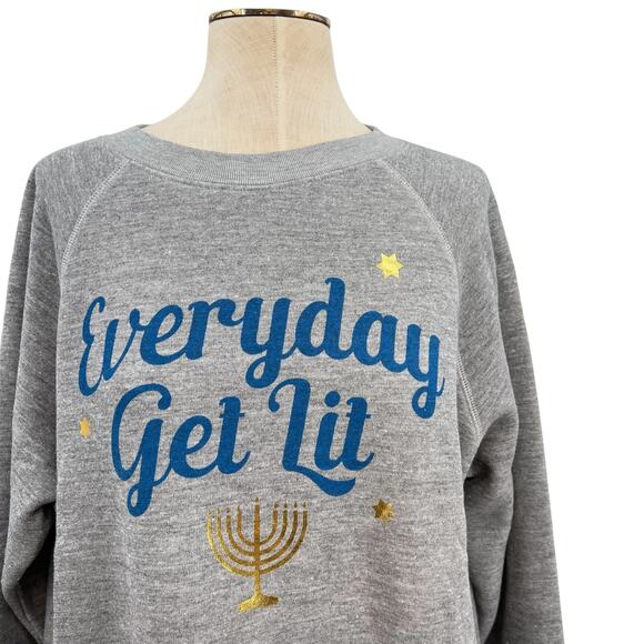 Wildfox Sommers Everyday Get Lit Cotton Sweatshirt Hanukkah Gray Size Medium - Picture 4 of 10